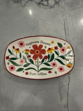 Floral Ceramic Trinket Tray - Pink, Green & Yellow